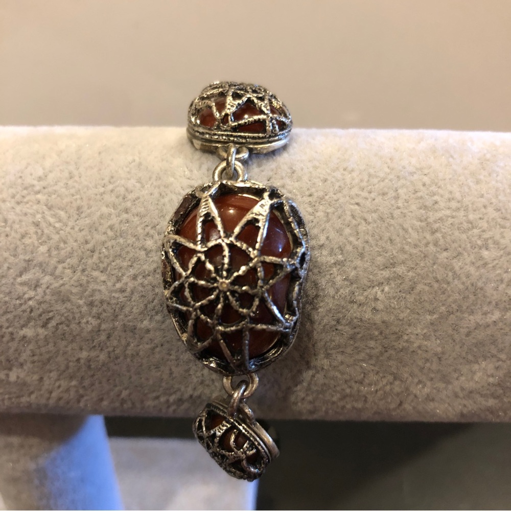Lucky Brand Bracelet  - Gold & Silver tone w/ red & green acrylic stones, toggle - Picture 3 of 10